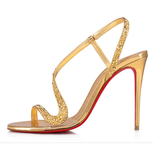 Christian Louboutin Rosalie Strass 100 Gold Ankle Strap Sandal Heel Pump 42 - Picture 5 of 12